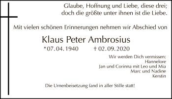 Traueranzeige von Klaus Peter Ambrosius von Tagesspiegel