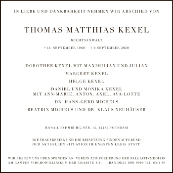 Traueranzeige von Thomas Matthias Kexel von Tagesspiegel