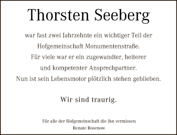 Traueranzeige von Thorsten Seeberg von Tagesspiegel