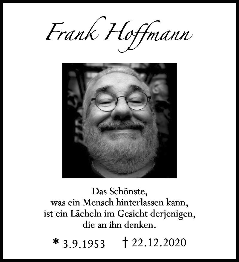  Traueranzeige für Frank Hoffmann vom 31.01.2021 aus Tagesspiegel