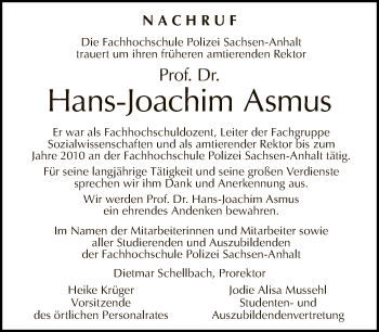 Traueranzeige von Hans-Joachim Asmus von Tagesspiegel