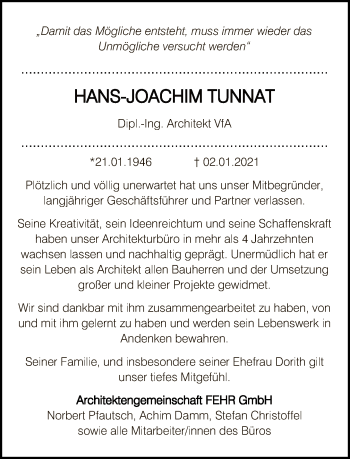 Traueranzeige von Hans-Joachim Tunnat von Tagesspiegel