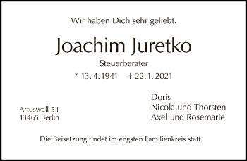 Traueranzeige von Joachim Juretko von Tagesspiegel