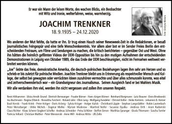 Traueranzeige von Joachim Trenkner von Tagesspiegel