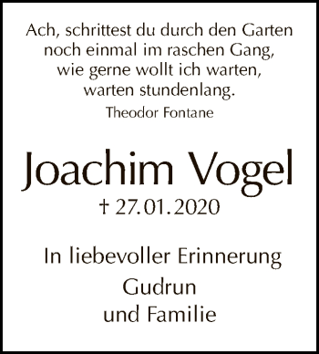 Traueranzeige von Joachim Vogel von Tagesspiegel