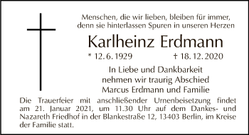 Traueranzeige von Karlheinz Erdmann von Tagesspiegel