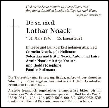 Traueranzeige von Lothar Noack von Tagesspiegel