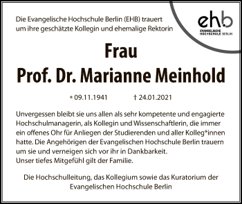 Traueranzeige von Marianne Meinhold von Tagesspiegel