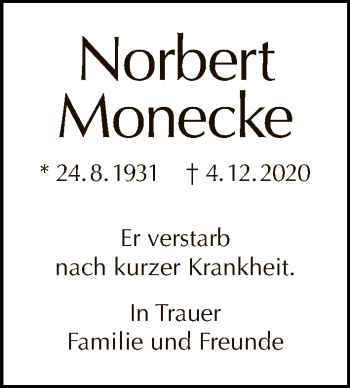 Traueranzeige von Norbert Monecke von Tagesspiegel