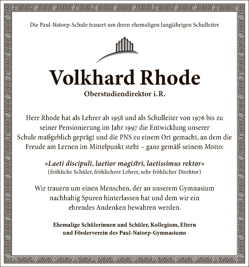  Traueranzeige für Volkhard Rhode vom 10.01.2021 aus Tagesspiegel