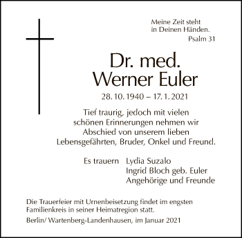 Traueranzeige von Werner Euler von Tagesspiegel