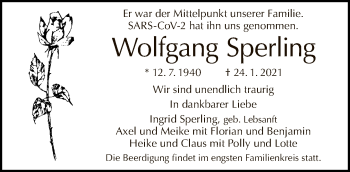 Traueranzeige von Wolfgang Sperling von Tagesspiegel
