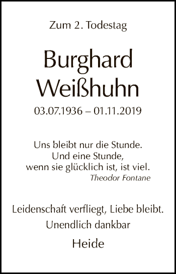 Traueranzeige von Burghard Weißhuhn von Tagesspiegel