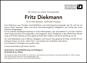 Traueranzeige von Fritz Diekmann von Tagesspiegel