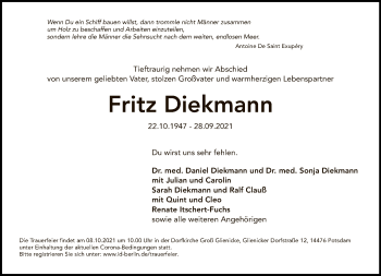 Traueranzeige von Fritz Diekmann von Tagesspiegel