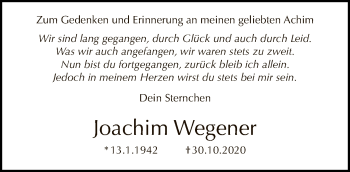 Traueranzeige von Joachim Wegener von Tagesspiegel