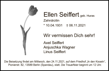 Traueranzeige von Ellen Seiffert von Tagesspiegel