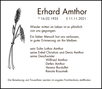 Traueranzeige von Erhard Amthor von Tagesspiegel