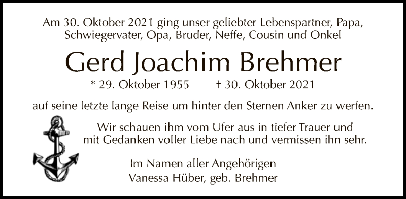 Traueranzeige für Gerd Joachim Brehmer vom 14.11.2021 aus Tagesspiegel