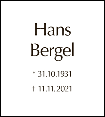 Traueranzeige von Hans Bergel von Tagesspiegel