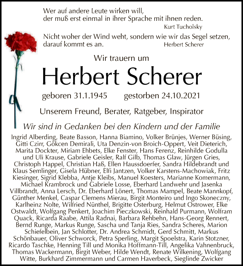  Traueranzeige für Herbert Scherer vom 07.11.2021 aus Tagesspiegel