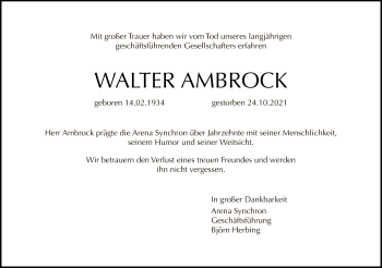 Traueranzeige von Walter Ambrock von Tagesspiegel