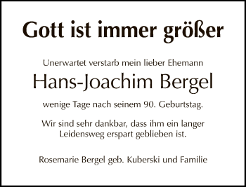 Traueranzeige von Hans-Joachim Bergel von Tagesspiegel