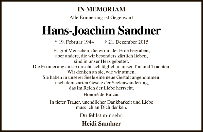  Traueranzeige für Hans-Joachim Sandner vom 21.12.2021 aus Tagesspiegel