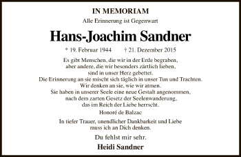 Traueranzeige von Hans-Joachim Sandner von Tagesspiegel