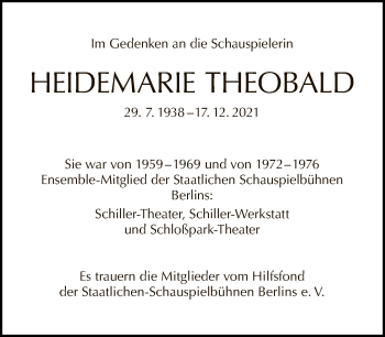 Traueranzeige von Heidemarie Fitzi-Theobald von Tagesspiegel