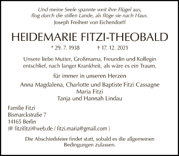 Traueranzeige von Heidemarie Fitzi-Theobald von Tagesspiegel