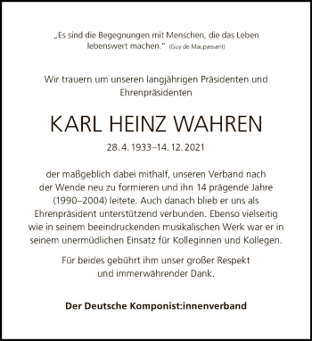 Traueranzeige von Karl Heinz Wahren von Tagesspiegel