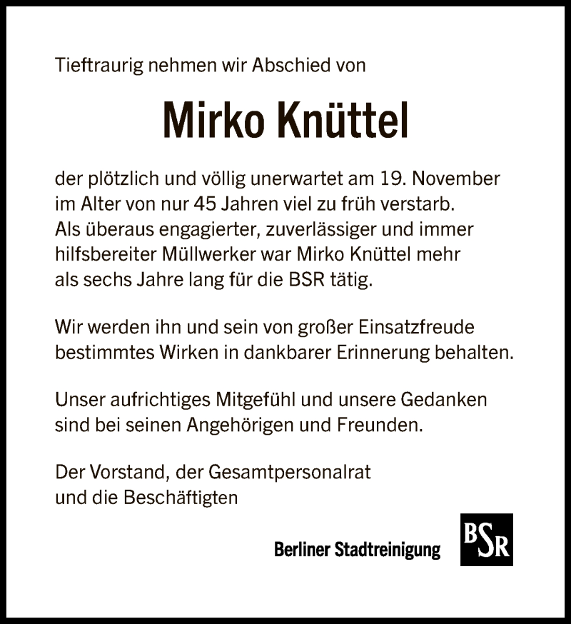  Traueranzeige für Mirko Knüttel vom 19.12.2021 aus Tagesspiegel