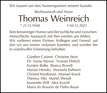 Traueranzeige von Thomas Weinreich von Tagesspiegel