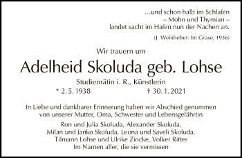 Traueranzeige von Adelheid Skoluda von Tagesspiegel