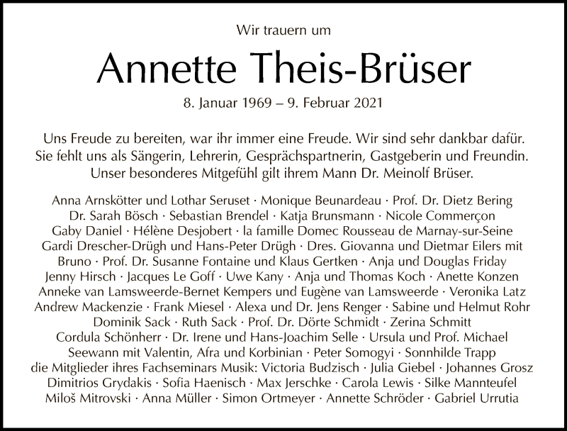  Traueranzeige für Annette Theis-Brüser vom 28.02.2021 aus Tagesspiegel
