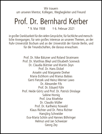 Traueranzeige von Bernhard Kerber von Tagesspiegel