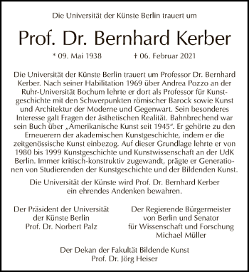 Traueranzeige von Bernhard Kerber von Tagesspiegel