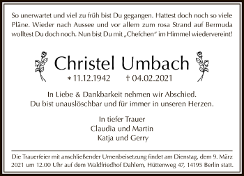 Traueranzeige von Christel Umbach von Tagesspiegel