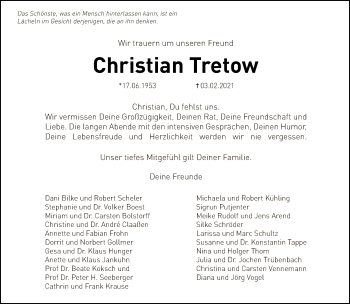 Traueranzeige von Christian Tretow von Tagesspiegel
