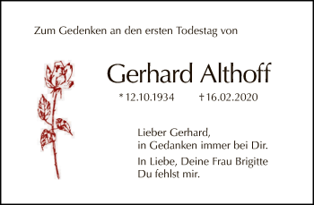 Traueranzeige von Gerhard Althoff von Tagesspiegel