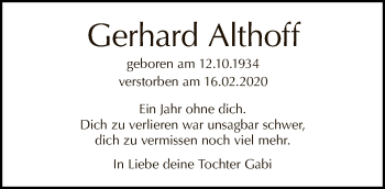 Traueranzeige von Gerhard Althoff von Tagesspiegel