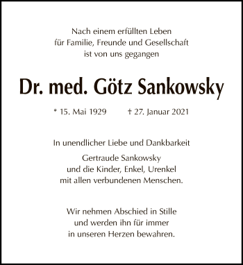 Traueranzeige von Götz Sankowsky von Tagesspiegel