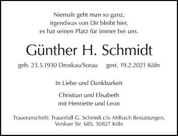 Traueranzeige von Günther H. Schmidt von Tagesspiegel