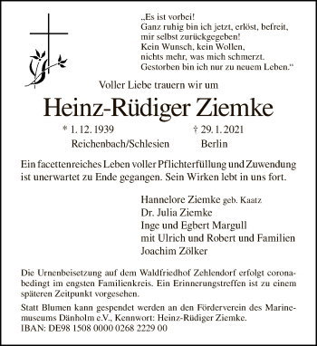 Traueranzeige von Heinz-Rüdiger Ziemke von Tagesspiegel