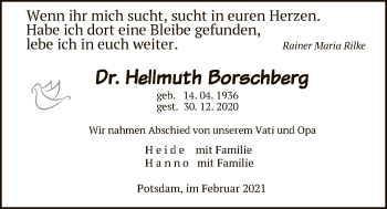 Traueranzeige von Hellmuth Borschberg von Tagesspiegel