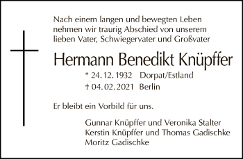 Traueranzeige von Hermann Benedikt Knüpffer von Tagesspiegel