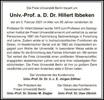 Traueranzeige von Hillert Ibbeken von Tagesspiegel