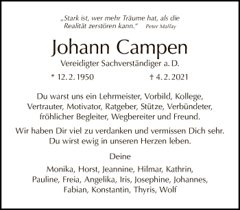 Traueranzeige von Johann Campen von Tagesspiegel