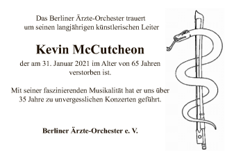Traueranzeige von Kevin McCutcheon von Tagesspiegel